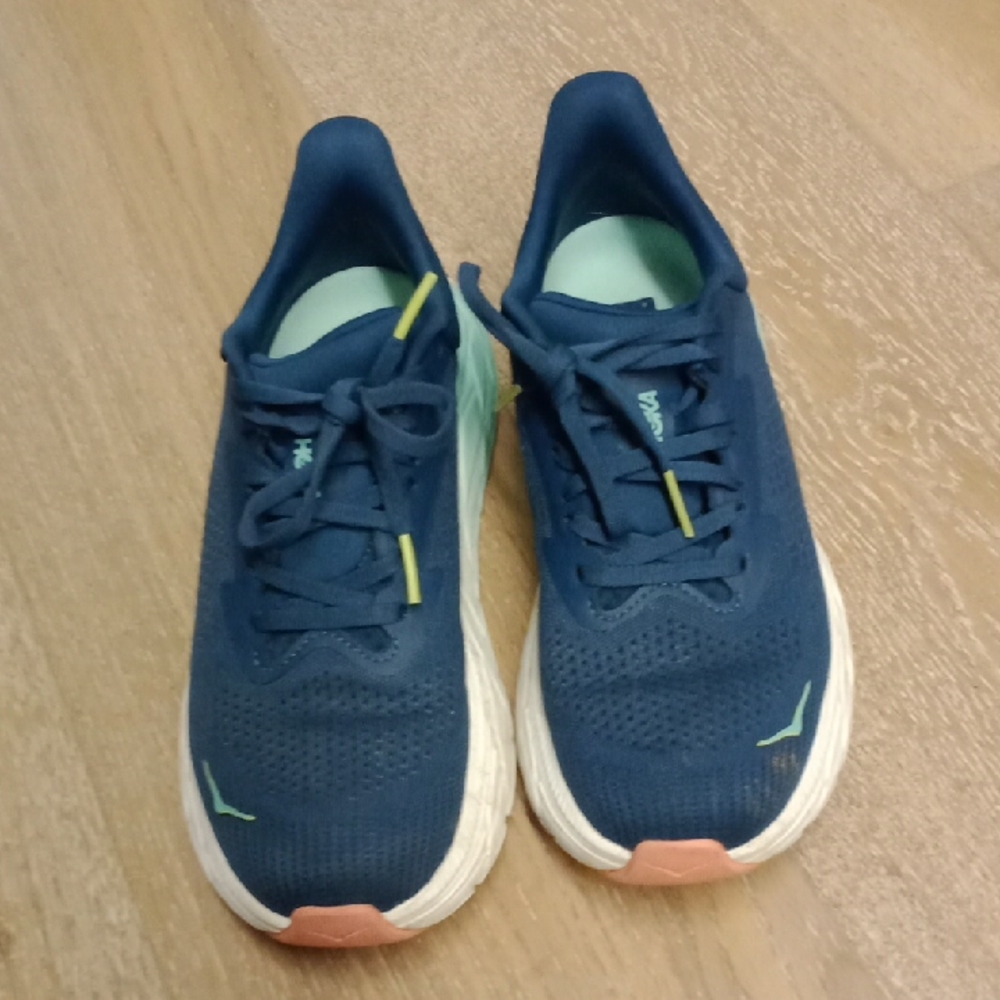 Hoka Navy Sneakers with Mint Green Insole and Yellow Branding